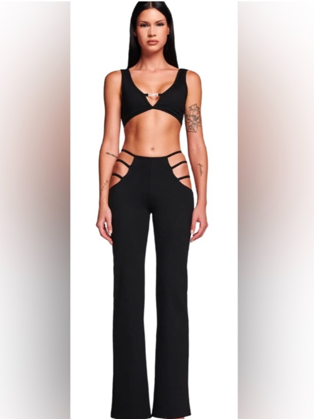 I.AM.GIA Black Deep V Bralette with Logo Bar Top
